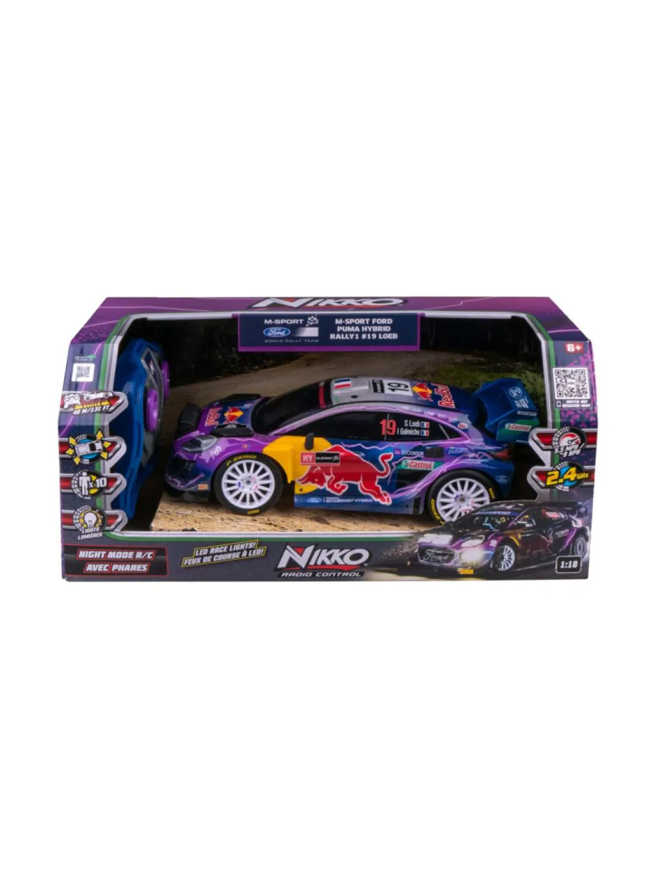 NIKKO Kauko-ohjattava auto Night Mode - M-Sport Ford Puma Hybrid Rally1 #19 Loeb, 1:18^ Autot Ja Muut Ajoneuvot