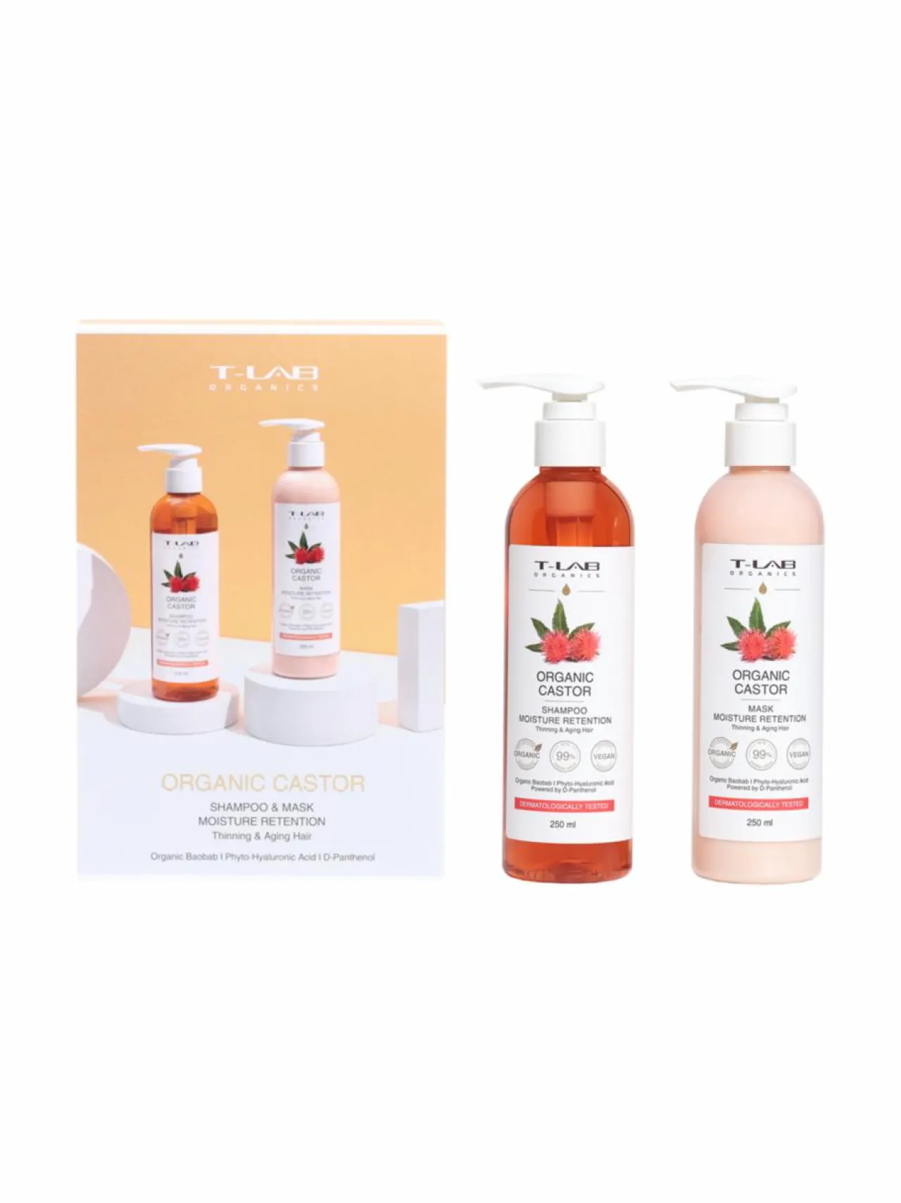 Hiustenhoitopakkaukset<T-LAB Professional Organic Castor Duo Set -hiustenhoitopakkaus, 2 tuotetta