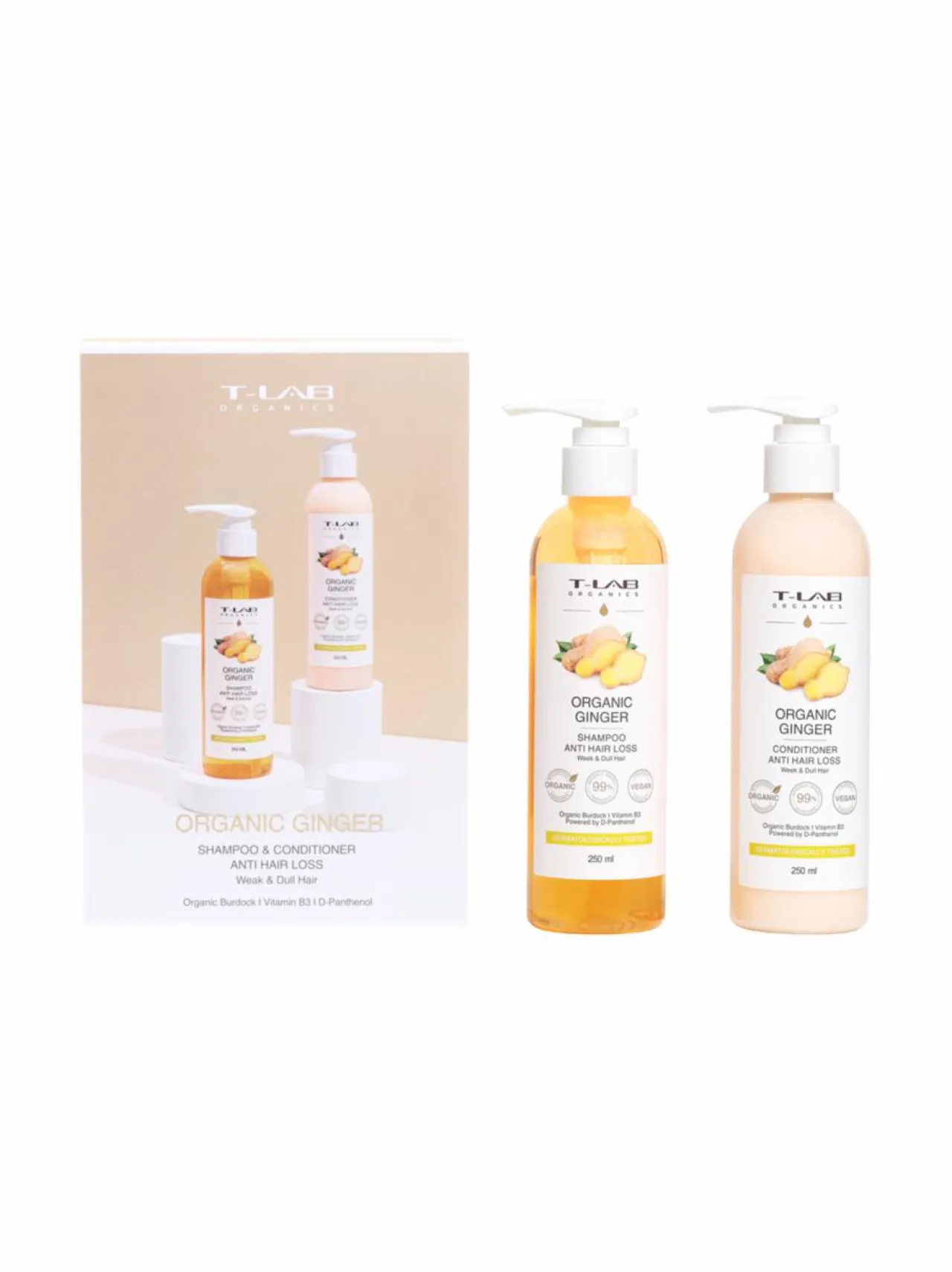 T-LAB Professional Organic Ginger Duo Set -hiustenhoitopakkaus, 2 tuotetta^ Hiustenhoitopakkaukset