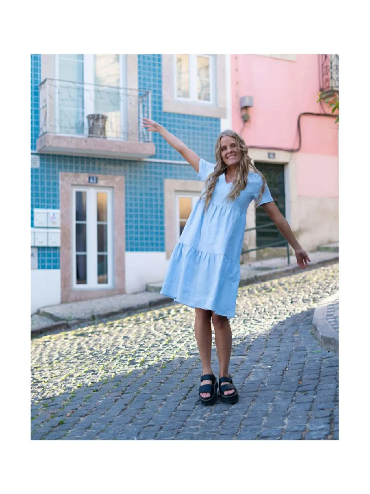Nakoa Pellava Kerrosmekko, Sky Blue^ Mekot