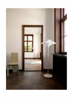 Lattiavalaisimet<Louis Poulsen PH 80 -lattiavalaisin OPAL ACRYLIC SHADE/WHITE STEM