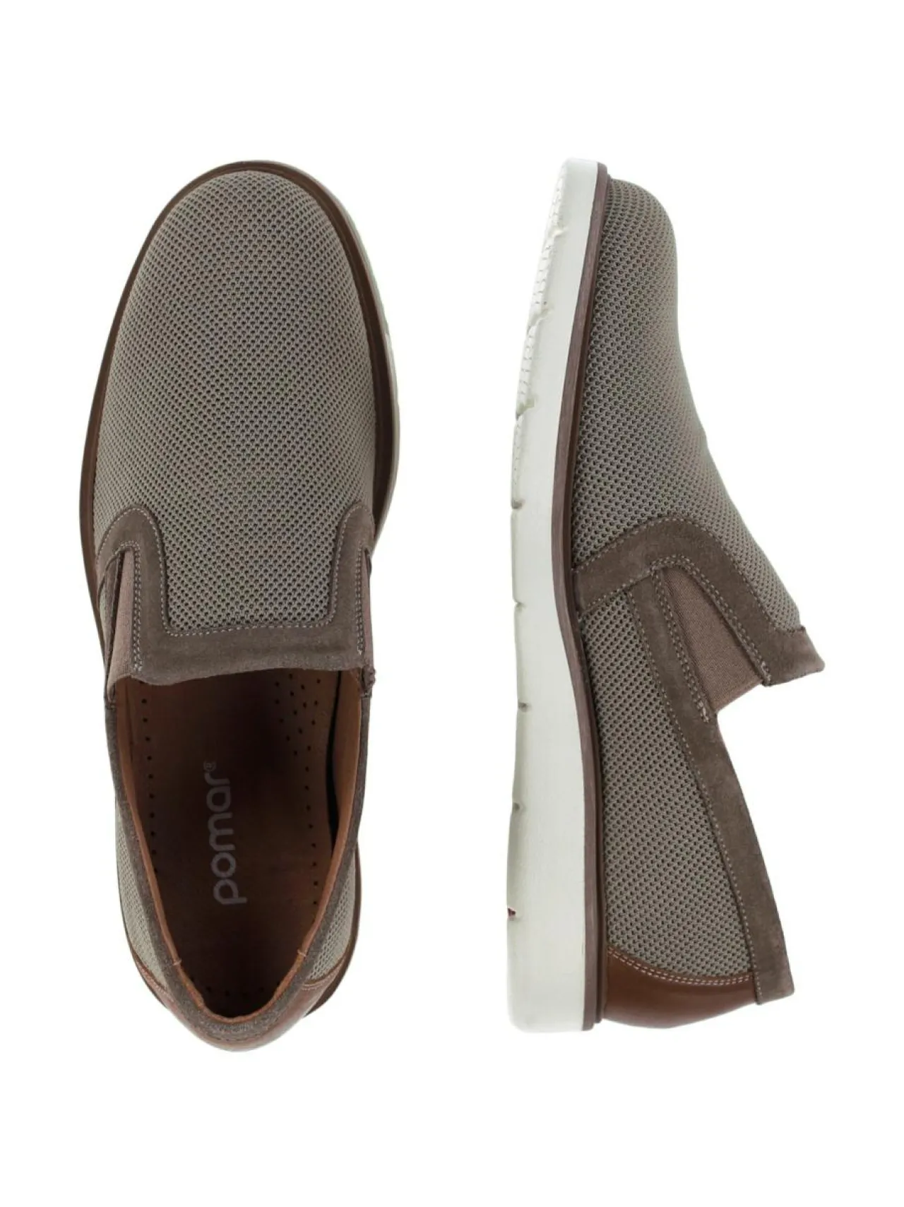 Kävelykengät & Loaferit<Pomar PIIPPO Miesten loaferit BEIGE TEXTILE/BROWN NAPPA