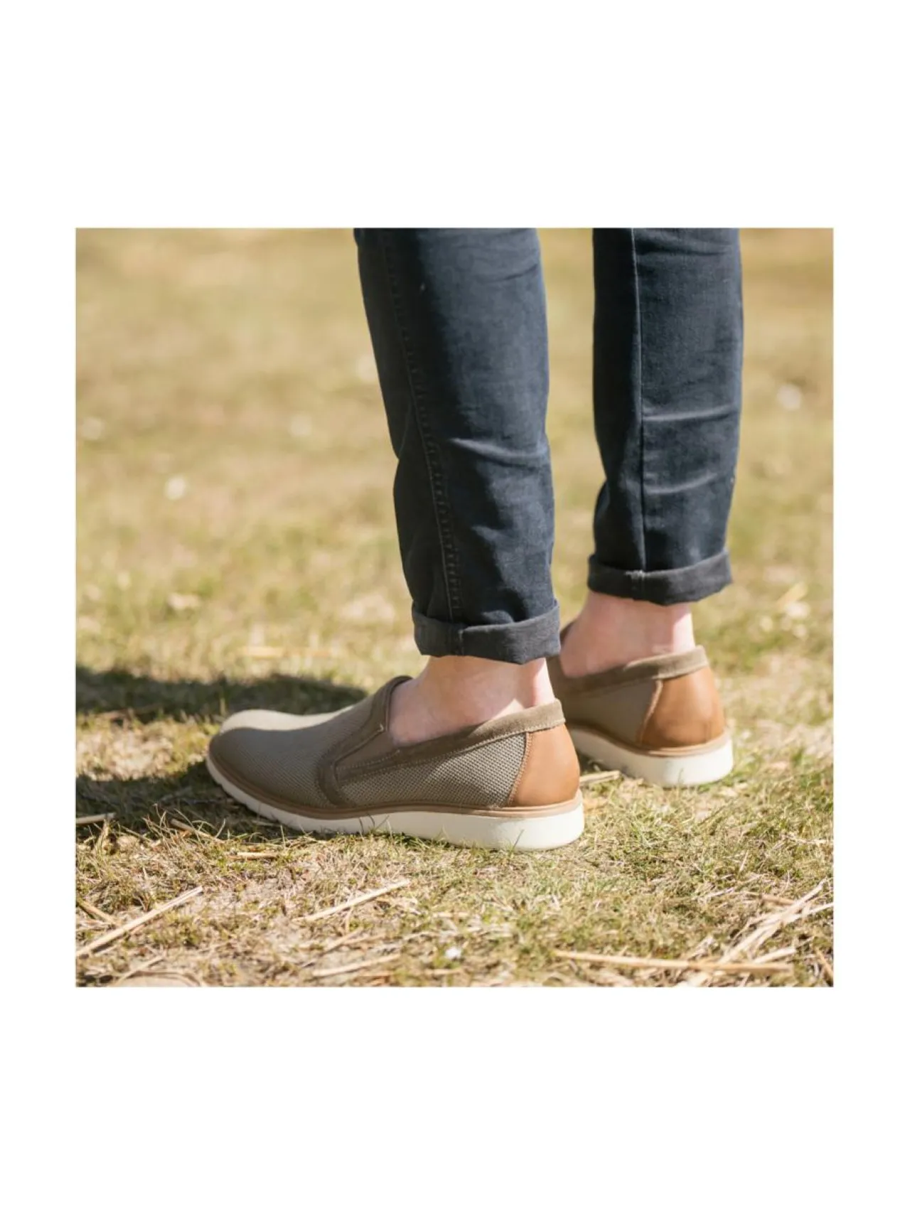 Kävelykengät & Loaferit<Pomar PIIPPO Miesten loaferit BEIGE TEXTILE/BROWN NAPPA