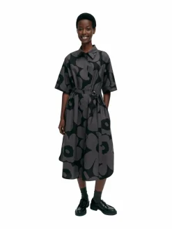 Mekot<Marimekko Popliini Unikko Cotton -mekko 909 BLACK, DARK GREY