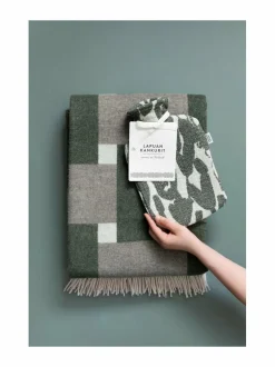 Huovat & Päiväpeitot<Lapuan Kankurit Punos-villahuopa, 130 x 180 cm 4 WHITE-OLIVE-BLACK