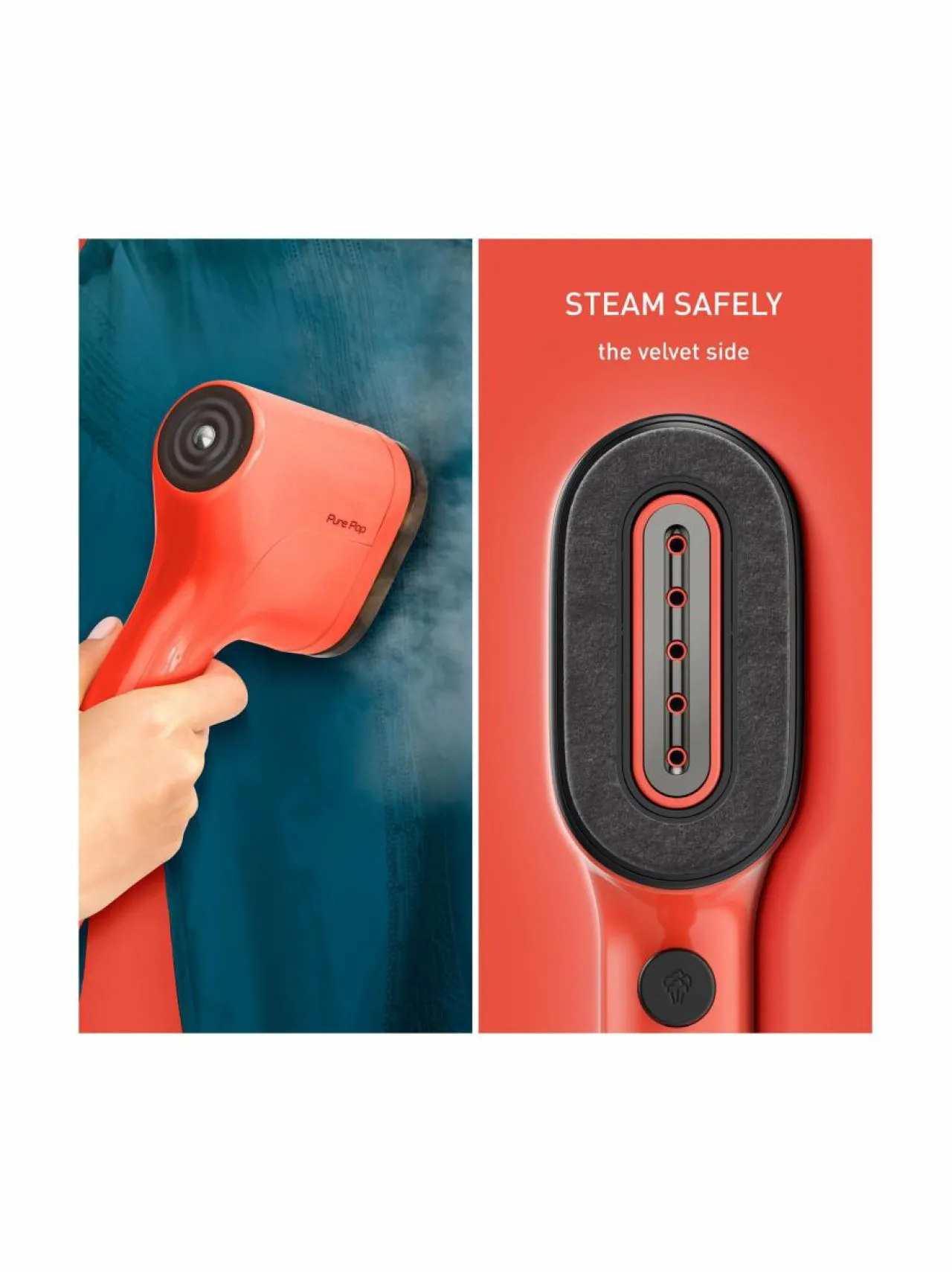 Pyykkihuolto<Tefal Pure Pop -tekstiilihöyrystin CORAL/RED