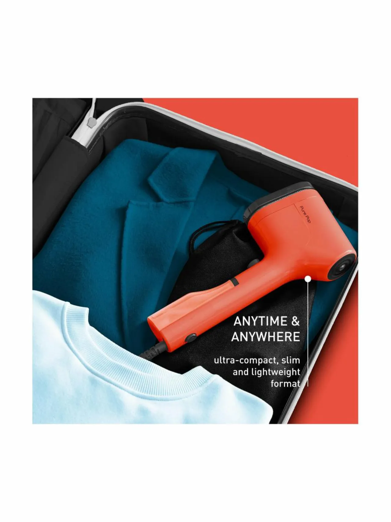 Pyykkihuolto<Tefal Pure Pop -tekstiilihöyrystin CORAL/RED