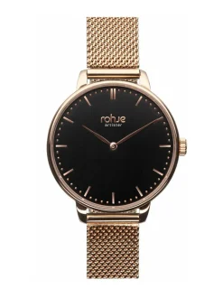 Kellot<Rohje Artister Classic Black-rannekello, teräsrannekke RUUSUKULTA/MUSTA