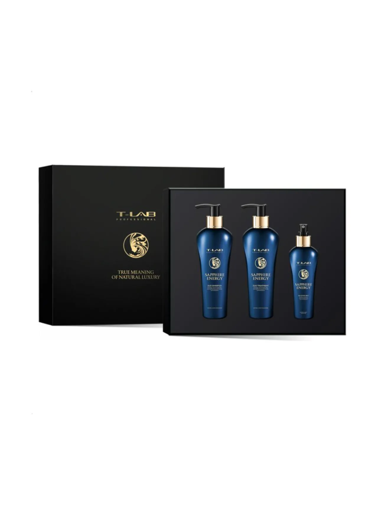 Lahjapakkaukset<T-LAB Professional Sapphire Energy Ritual Set -hiusta vahvistava lahjapakkaus, 3 tuotetta