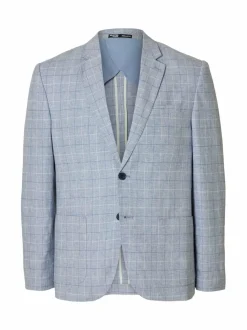 Bleiserit<Selected SlhReg Malik Sun - pellava-puuvillableiseri LIGHT BLUE CHECKS:BLUE CHECK