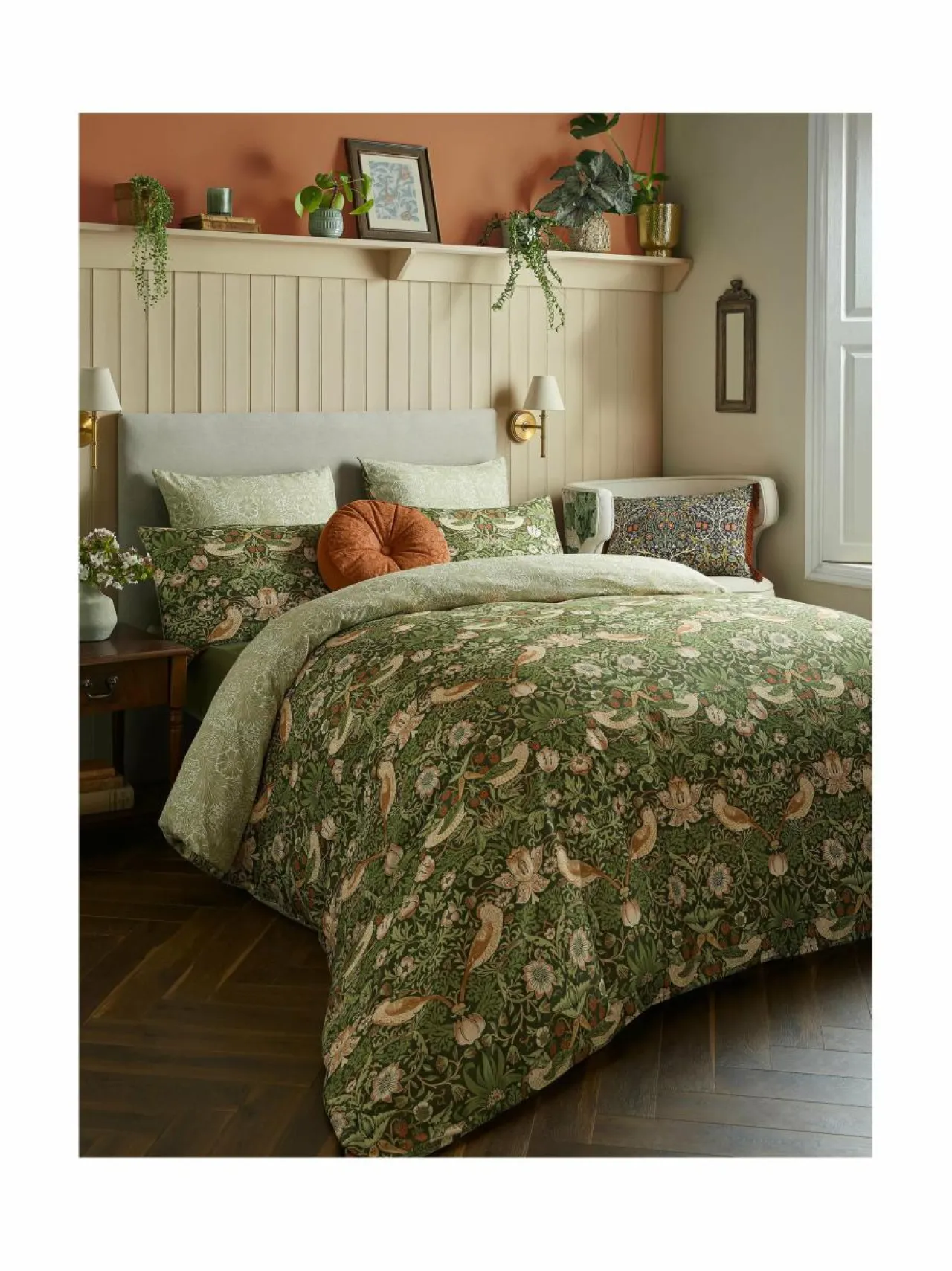 Liinavaatteet<William Morris At Home Strawberry Thief -satiinipussilakanasetti 34 NETTLE GREEN