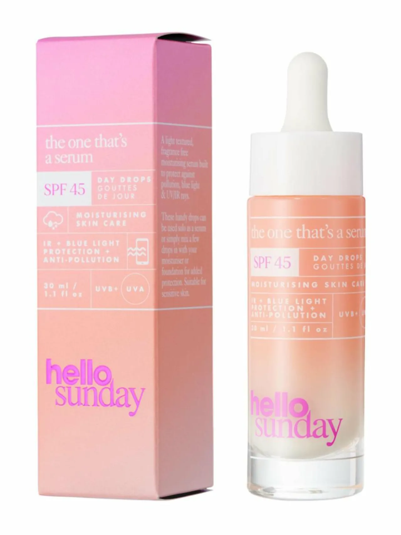 Aurinkotuotteet<Hello Sunday The one that´s a serum SPF drops SPF45 - kasvoseerumi 30 ml PINKKI