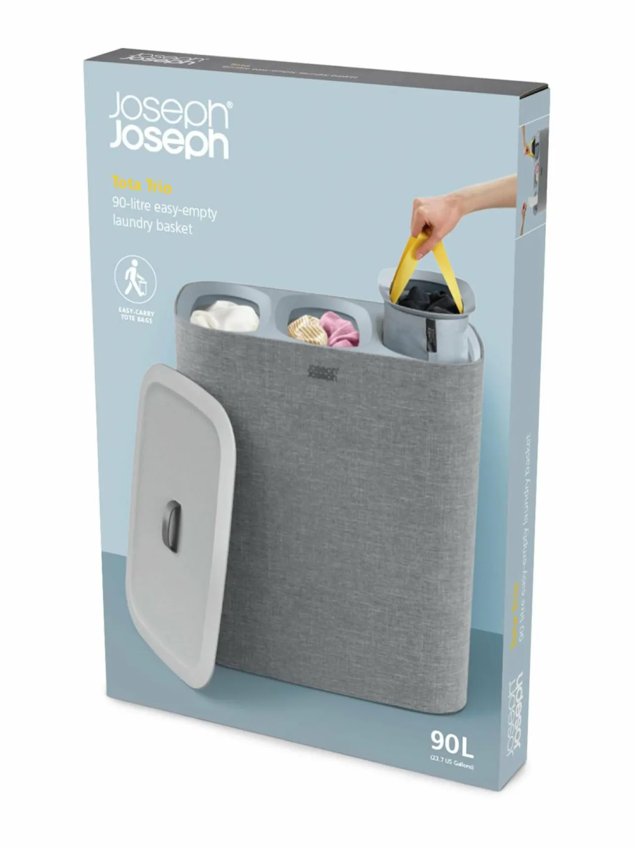 Pyykkihuolto<Joseph Joseph Tota Trio Easy-empty -pyykinlajittelukori 90 l GREY