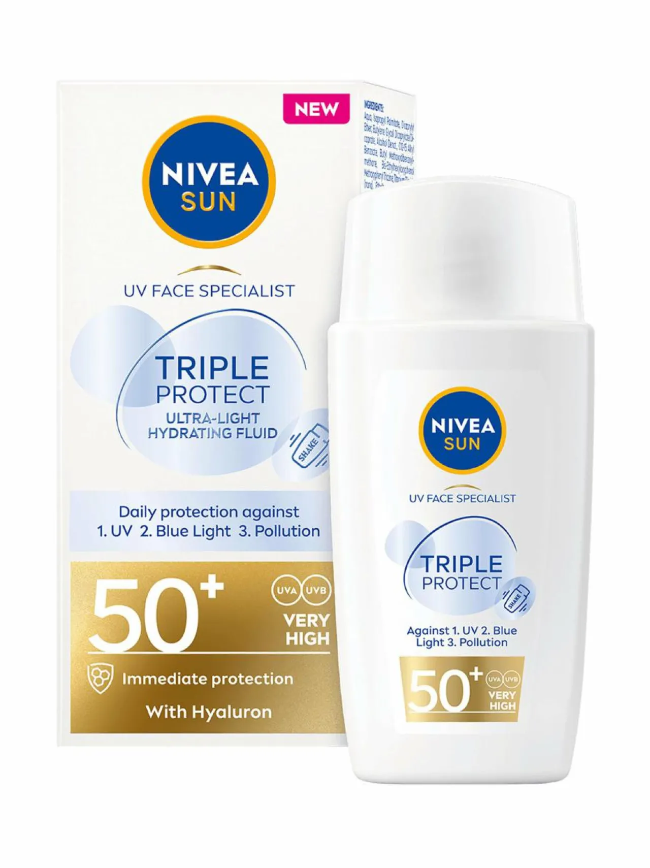 Aurinkotuotteet<NIVEA UV Face Triple Protection Fluid SPF50+ -aurinkovoide kasvoille 40 ml