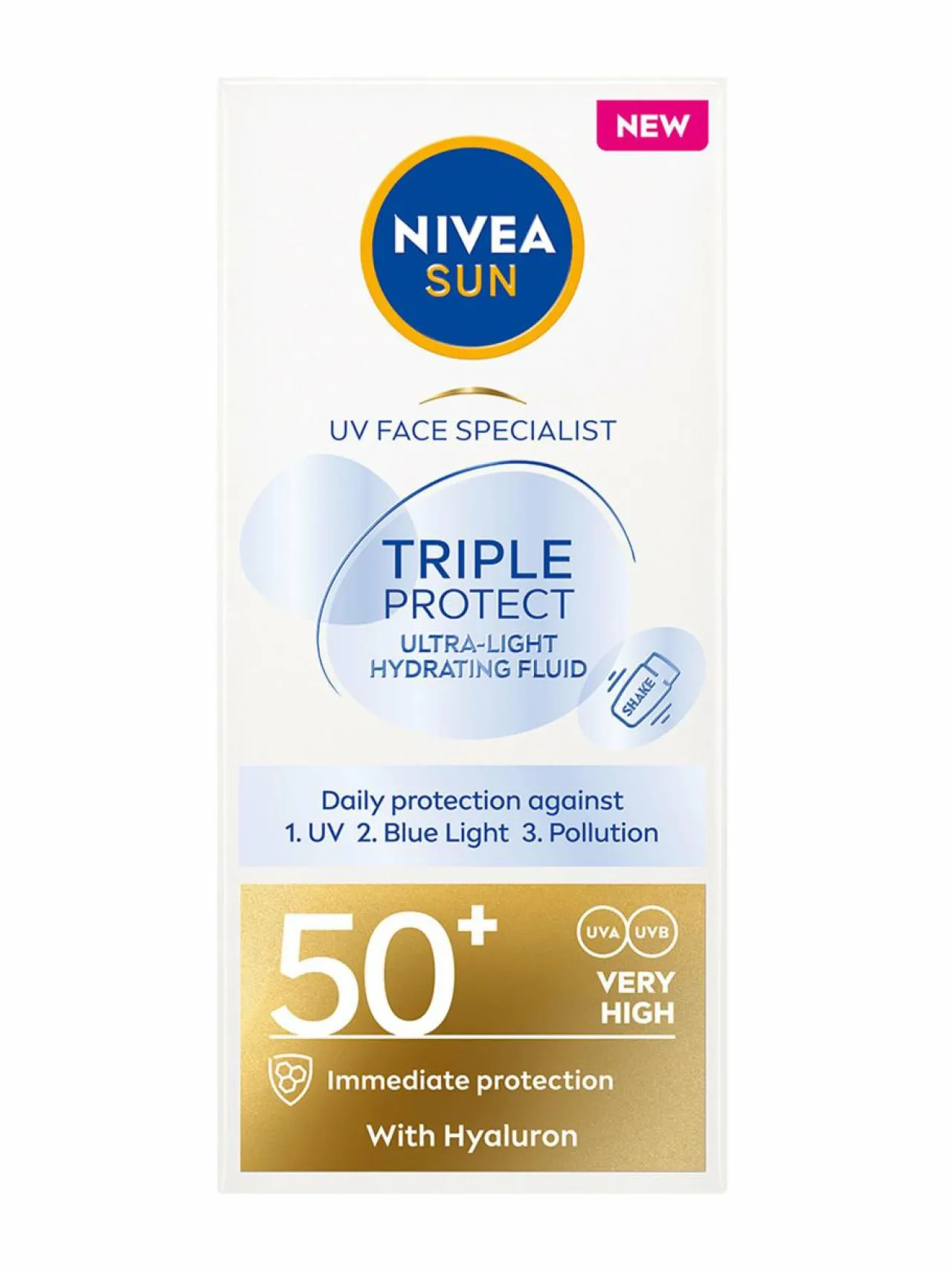 Aurinkotuotteet<NIVEA UV Face Triple Protection Fluid SPF50+ -aurinkovoide kasvoille 40 ml