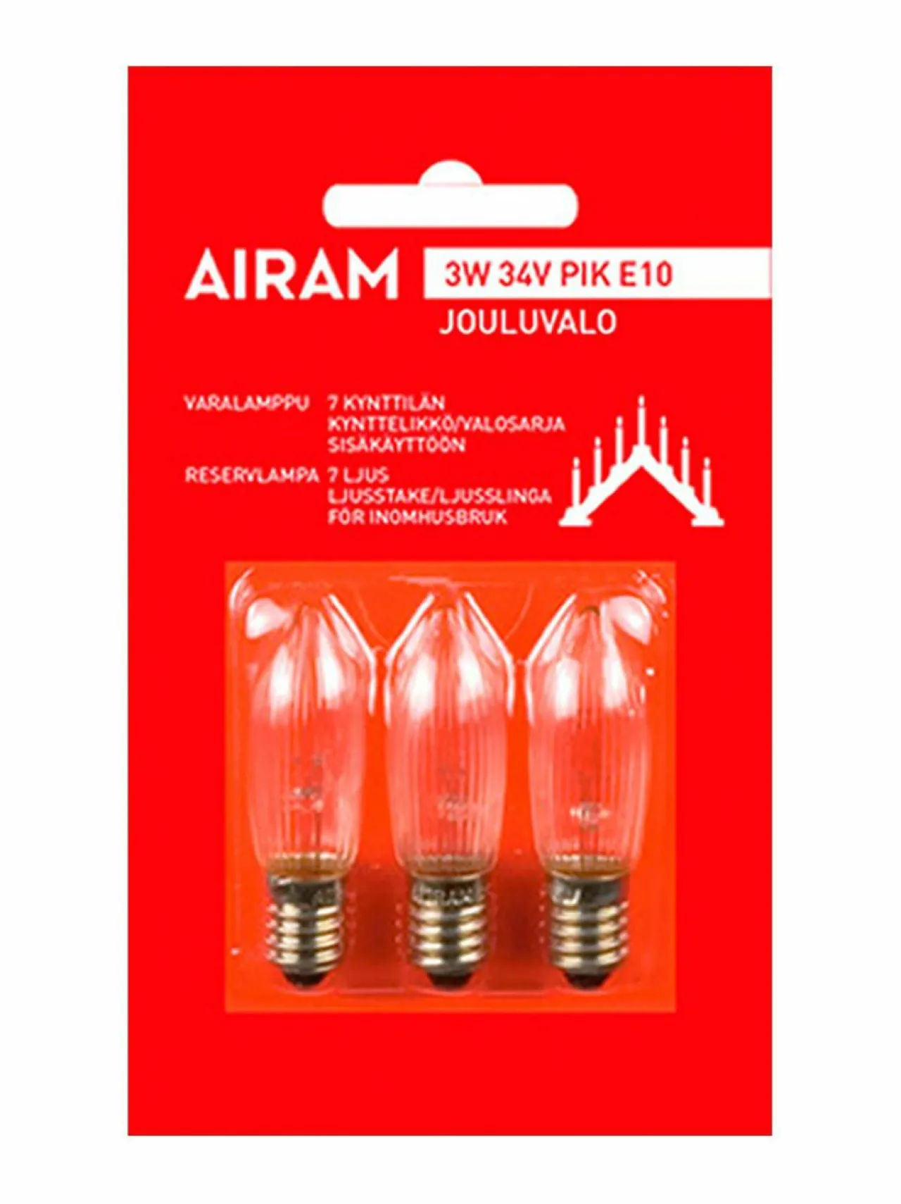Lamput<Airam Varalamppu 3W 34V E10, 3 kpl KIRKAS